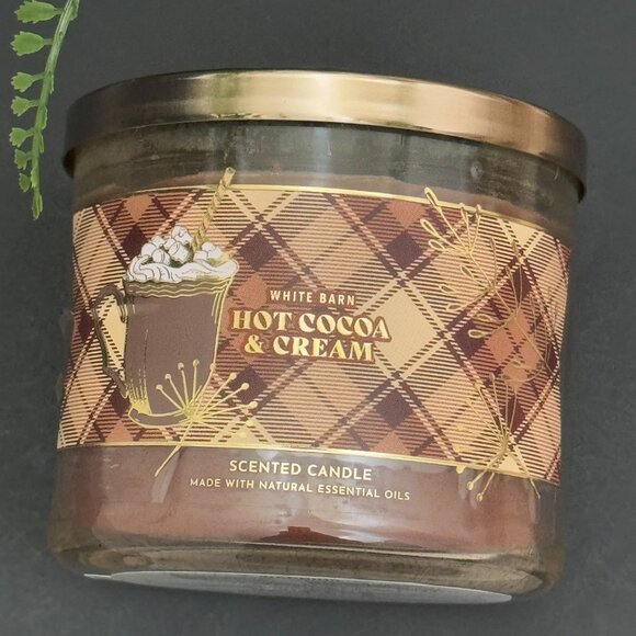 BBW Hot Cocoa & Cream White Barn Bath & Body Works 3 Wick Candle - Picture 5 of 10